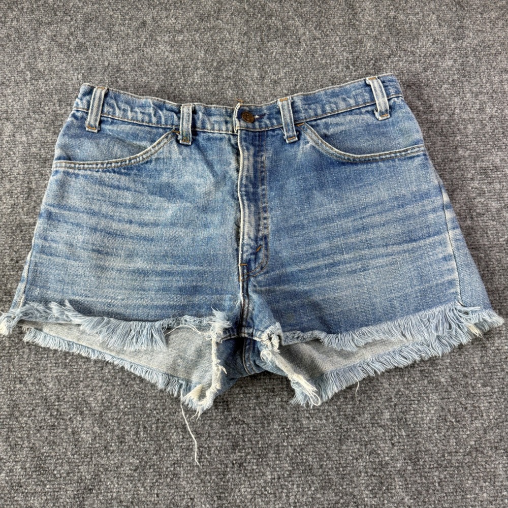 Levi's Denim Shorts Orange Tab High Rise Light Wash Raw Hem 31 Vintage Y2K